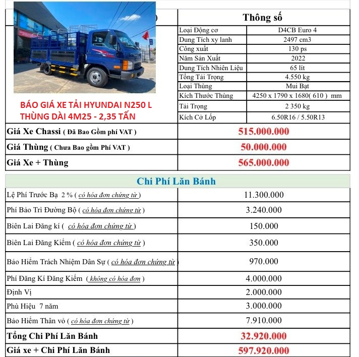 báo giá xe tải hyundai n250 l báo giá xe tải hyundai n250 l