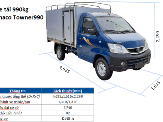 Xe tải 990 kg thùng mui bạt mở 01 cửa hông